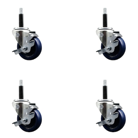 Service Caster 3.5'' Solid Poly Swivel 3/4'' Expanding Stem Caster Set with Brake, 4PK SCC-EX20S3514-SPUS-TLB-34-4
